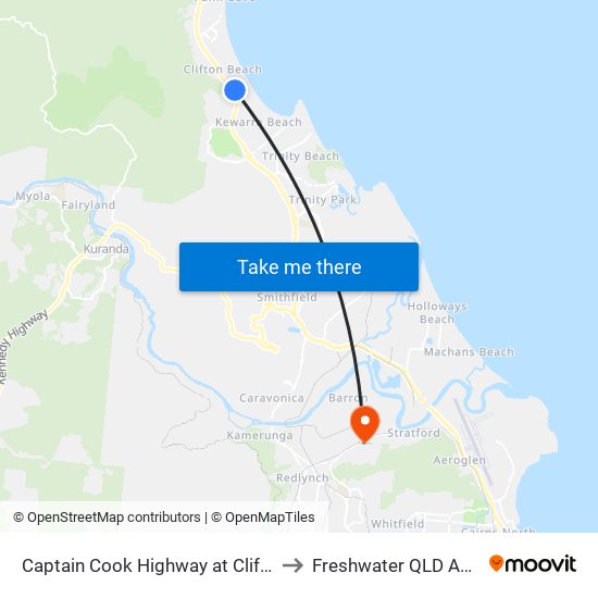 Captain Cook Highway at Clifton Road to Freshwater QLD Australia map