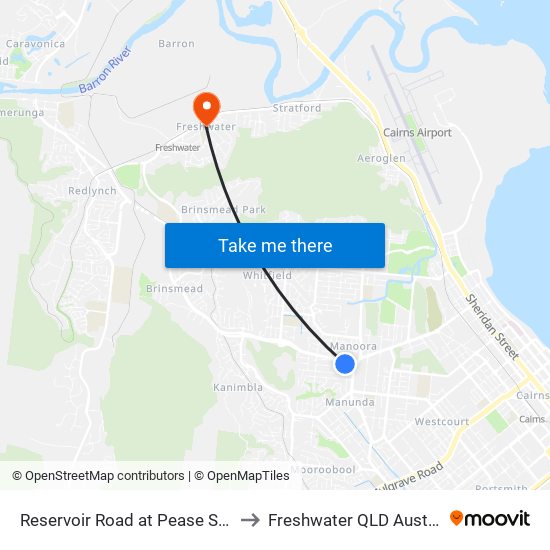 Reservoir Road at Pease Street to Freshwater QLD Australia map