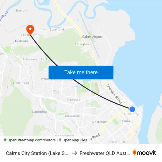 Cairns City Station (Lake Street) to Freshwater QLD Australia map