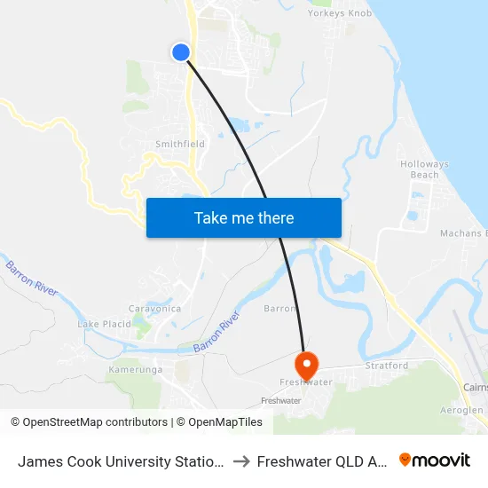 James Cook University Station (Cairns) to Freshwater QLD Australia map