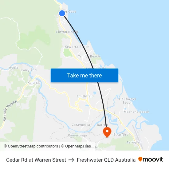 Cedar Rd at Warren Street to Freshwater QLD Australia map