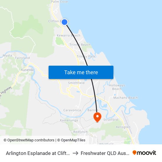 Arlington Esplanade at Clifton Rd to Freshwater QLD Australia map