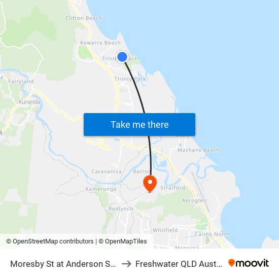 Moresby St at Anderson Street to Freshwater QLD Australia map