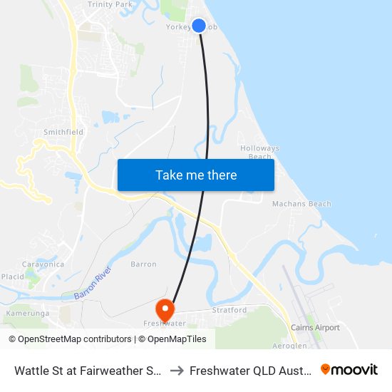 Wattle St at Fairweather Street to Freshwater QLD Australia map
