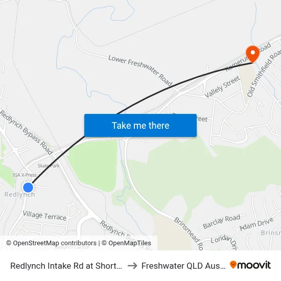 Redlynch Intake Rd at Short Street to Freshwater QLD Australia map