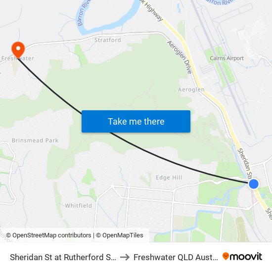 Sheridan St at Rutherford Street to Freshwater QLD Australia map