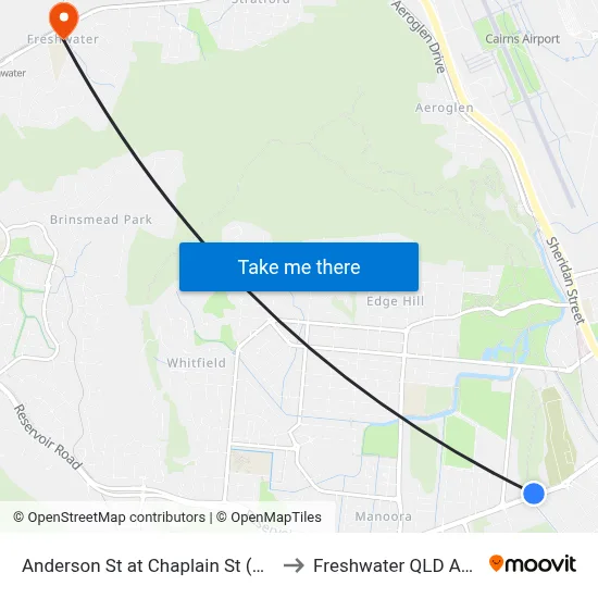 Anderson St at Chaplain St (Cemetery) to Freshwater QLD Australia map