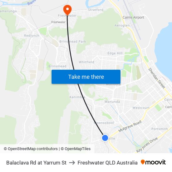 Balaclava Rd at Yarrum St to Freshwater QLD Australia map