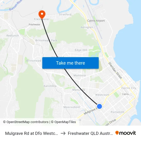 Mulgrave Rd at Dfo Westcourt to Freshwater QLD Australia map