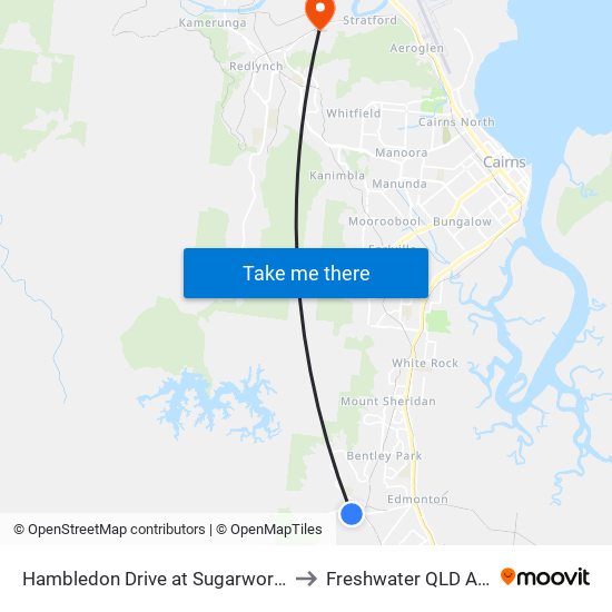 Hambledon Drive at Sugarworld Gardens to Freshwater QLD Australia map