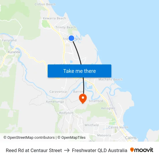 Reed Rd at Centaur Street to Freshwater QLD Australia map