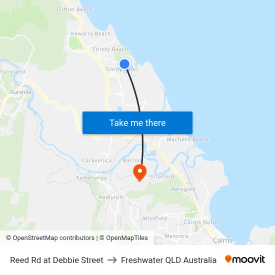 Reed Rd at Debbie Street to Freshwater QLD Australia map