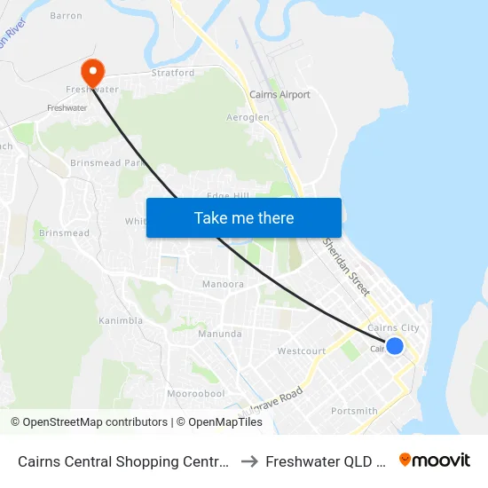 Cairns Central Shopping Centre (Spence St) to Freshwater QLD Australia map