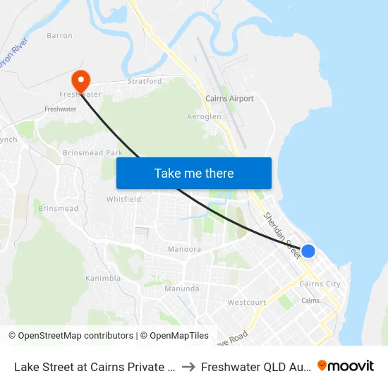 Lake Street at Cairns Private Hospital to Freshwater QLD Australia map