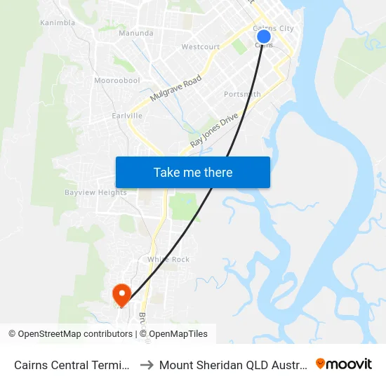 Cairns Central Terminus to Mount Sheridan QLD Australia map