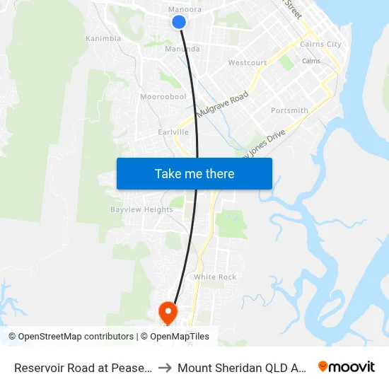 Reservoir Road at Pease Street to Mount Sheridan QLD Australia map