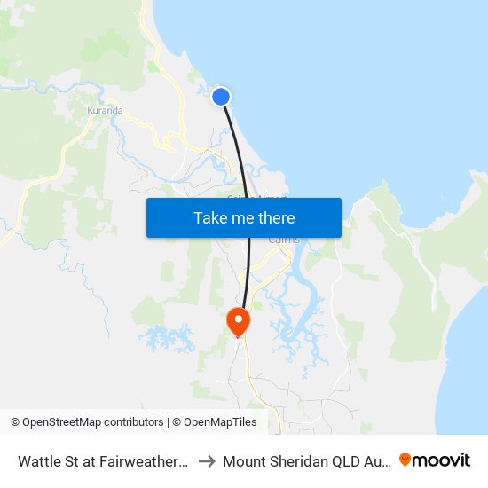 Wattle St at Fairweather Street to Mount Sheridan QLD Australia map