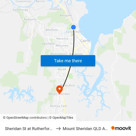 Sheridan St at Rutherford Street to Mount Sheridan QLD Australia map
