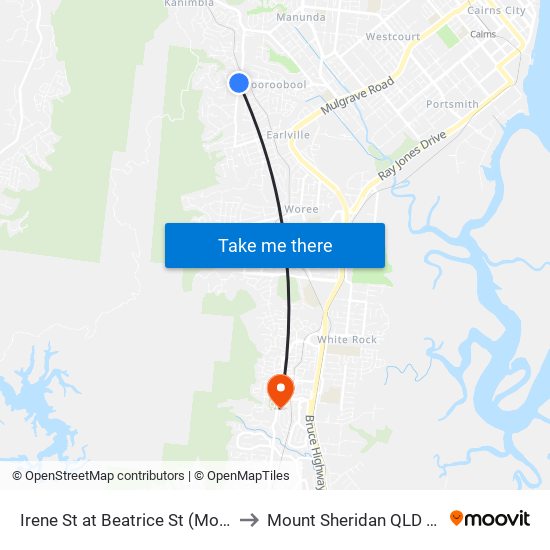 Irene St at Beatrice St (Mooroobool) to Mount Sheridan QLD Australia map