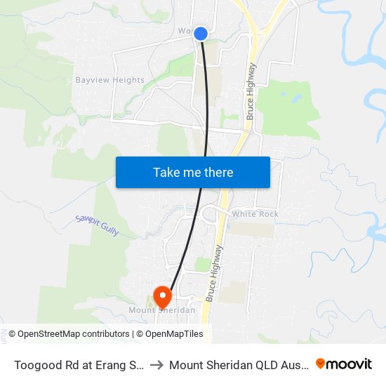 Toogood Rd at Erang Street to Mount Sheridan QLD Australia map