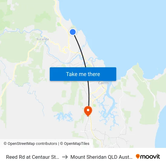 Reed Rd at Centaur Street to Mount Sheridan QLD Australia map