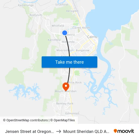 Jensen Street at Oregon Street to Mount Sheridan QLD Australia map