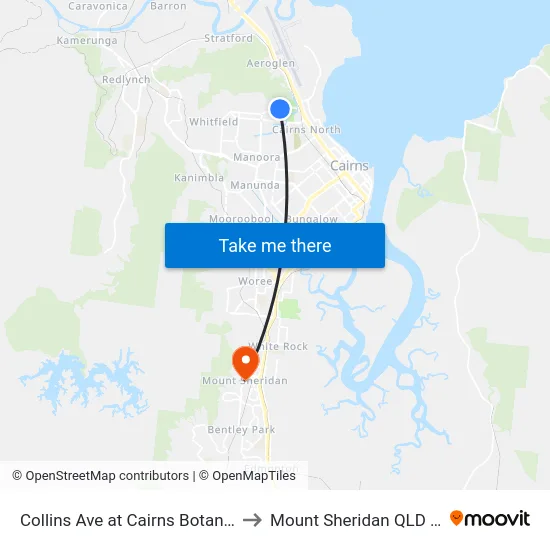 Collins Ave at Cairns Botanic Gardens to Mount Sheridan QLD Australia map