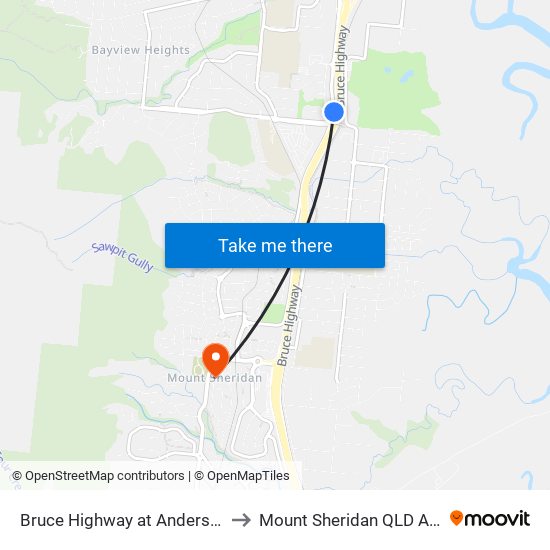 Bruce Highway at Anderson Road to Mount Sheridan QLD Australia map