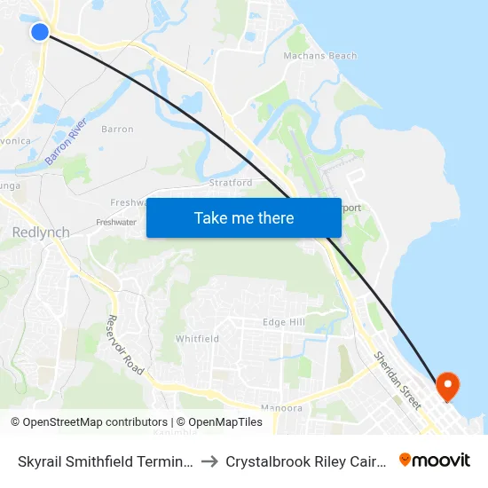 Skyrail Smithfield Terminal to Crystalbrook Riley Cairns map
