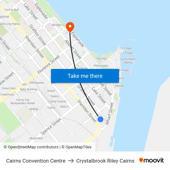 Cairns Convention Centre to Crystalbrook Riley Cairns map