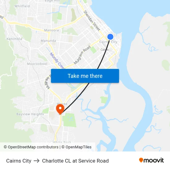 Cairns City to Charlotte CL at Service Road map