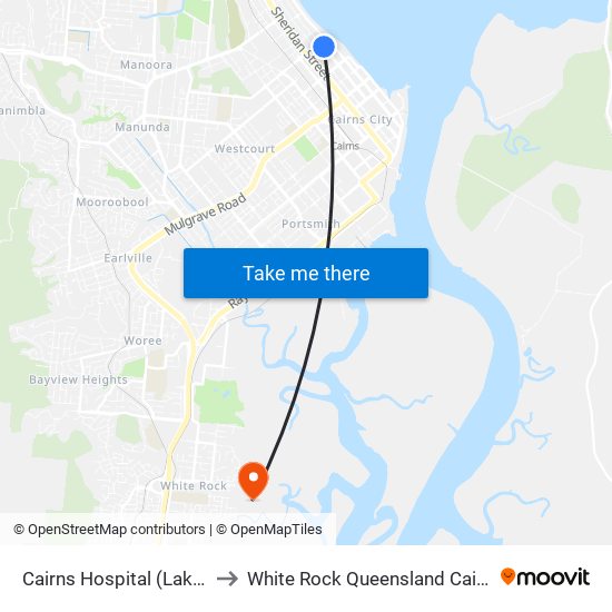 Cairns Hospital (Lake Street) to White Rock Queensland Cairns Region map