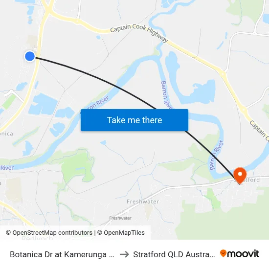 Botanica Dr at Kamerunga Rd to Stratford QLD Australia map