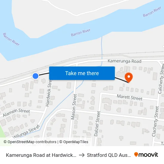 Kamerunga Road at Hardwick Street to Stratford QLD Australia map