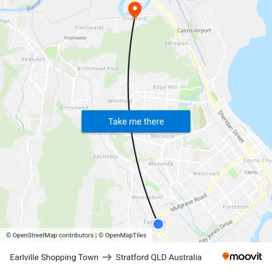 Earlville Shopping Town to Stratford QLD Australia map