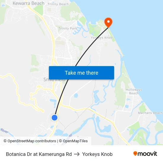 Botanica Dr at Kamerunga Rd to Yorkeys Knob map