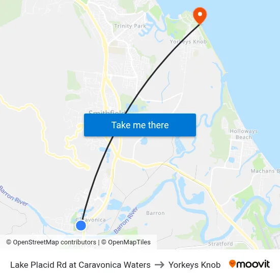 Lake Placid Rd at Caravonica Waters to Yorkeys Knob map
