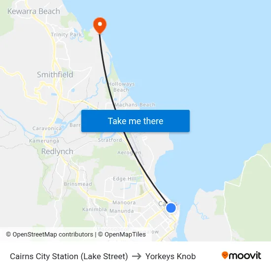 Cairns City Station (Lake Street) to Yorkeys Knob map