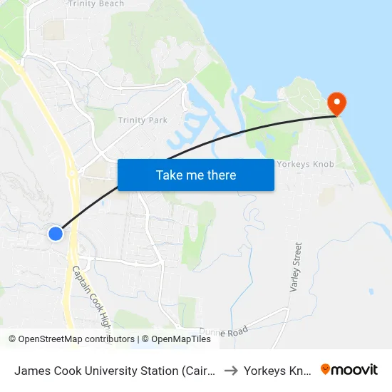 James Cook University Station (Cairns) to Yorkeys Knob map