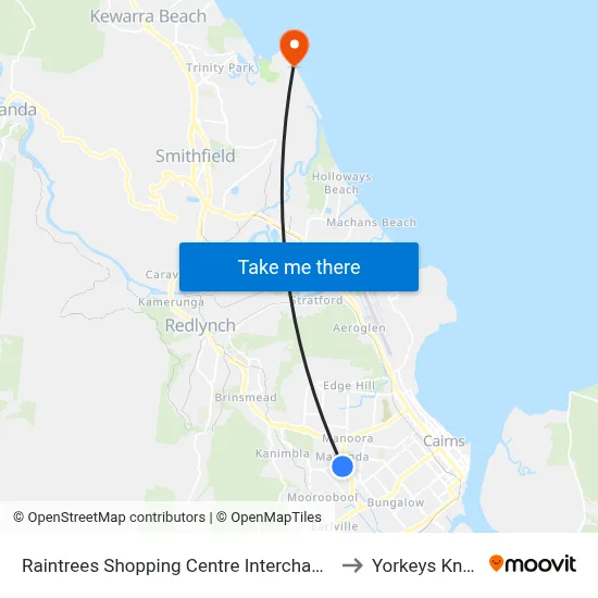 Raintrees Shopping Centre Interchange to Yorkeys Knob map