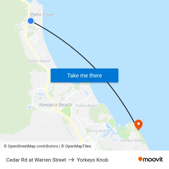 Cedar Rd at Warren Street to Yorkeys Knob map