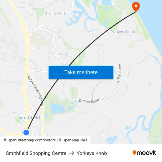 Smithfield Shopping Centre to Yorkeys Knob map