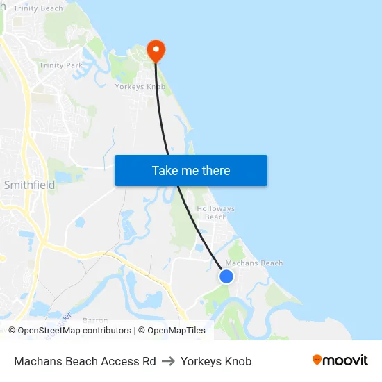 Machans Beach Access Rd to Yorkeys Knob map