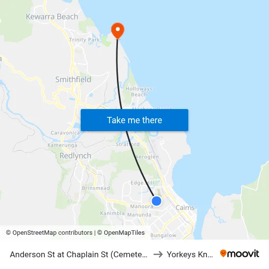 Anderson St at Chaplain St (Cemetery) to Yorkeys Knob map