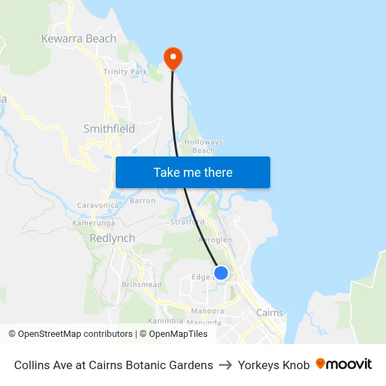 Collins Ave at Cairns Botanic Gardens to Yorkeys Knob map