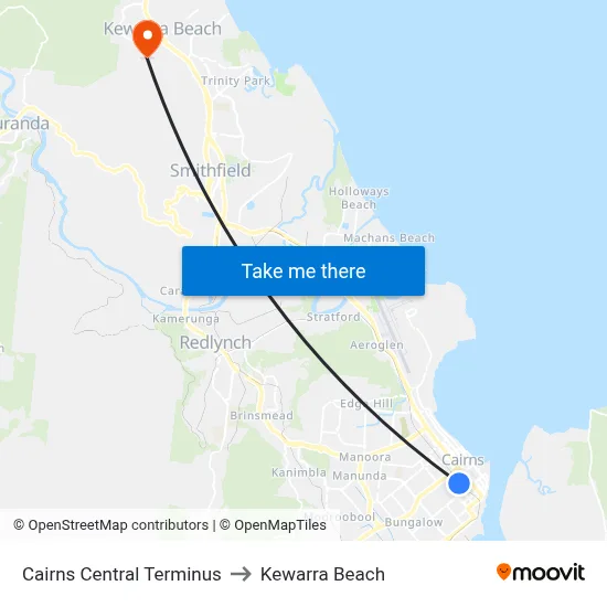 Cairns Central Terminus to Kewarra Beach map