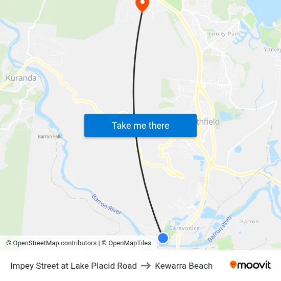 Impey Street at Lake Placid Road to Kewarra Beach map