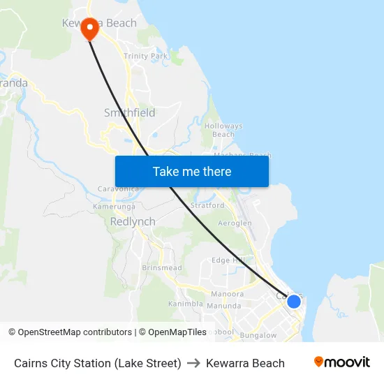 Cairns City Station (Lake Street) to Kewarra Beach map