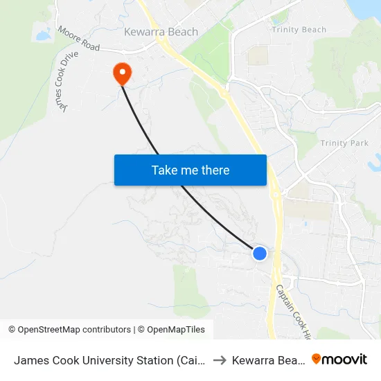 James Cook University Station (Cairns) to Kewarra Beach map