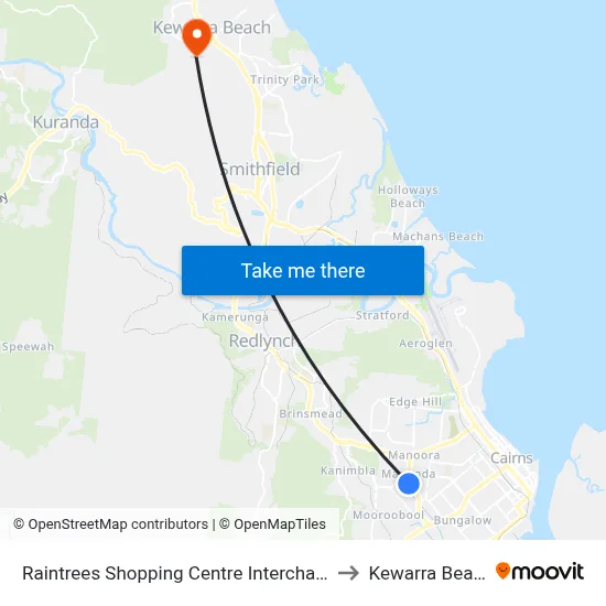 Raintrees Shopping Centre Interchange to Kewarra Beach map